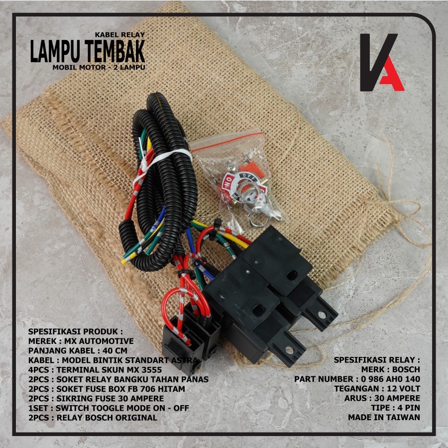 Kabel Relay Set Lampu Foglamp Lampu Tembak Mobil Motor Dengan Relay Bosch 12v / 2 Mode High Low Original