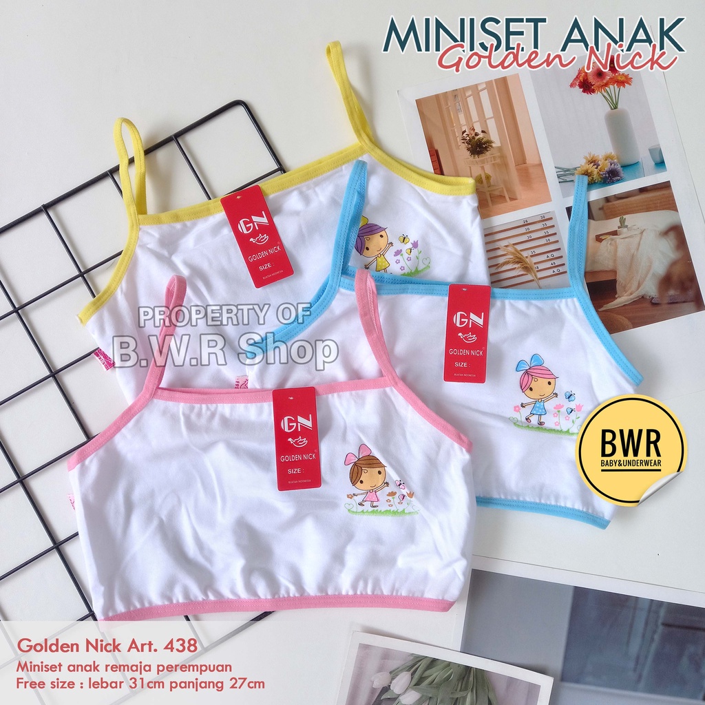 [ 3pc ] Miniset Golden Nick 438 KECIL / Miniset Tali Kecil Miniset Anak Putih List Warna - Bwr