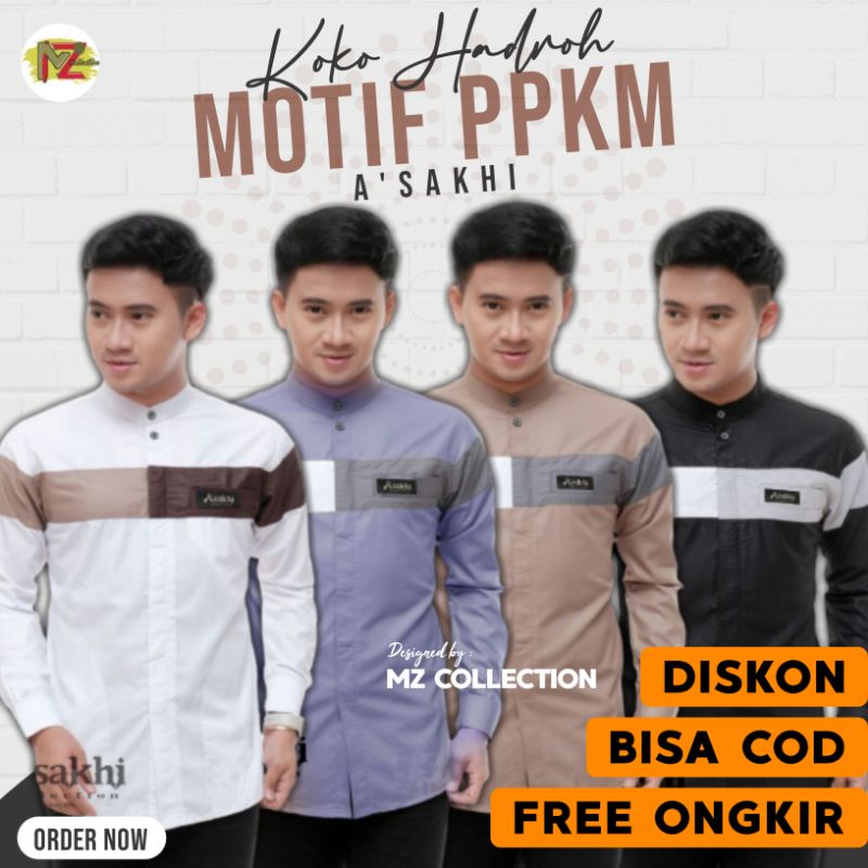 (Bisa COD) Koko Asakhi Motif PPKM / Jiester - Baju Muslim Pria Seragam Hadroh Azzahir Pekalongan