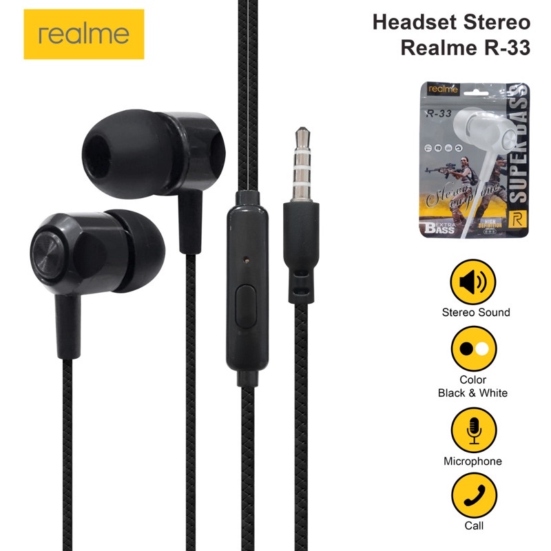 Earphone Stereo Realme R33 Extra Bass High Quality by smoll