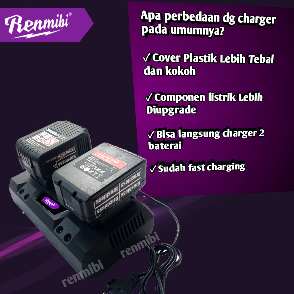 Charger cas ces Bor Impact wrench cordless 2 slot 18v 20 21volt 48v adaptor gerinda jld tool sunctool nagawa cordles apr