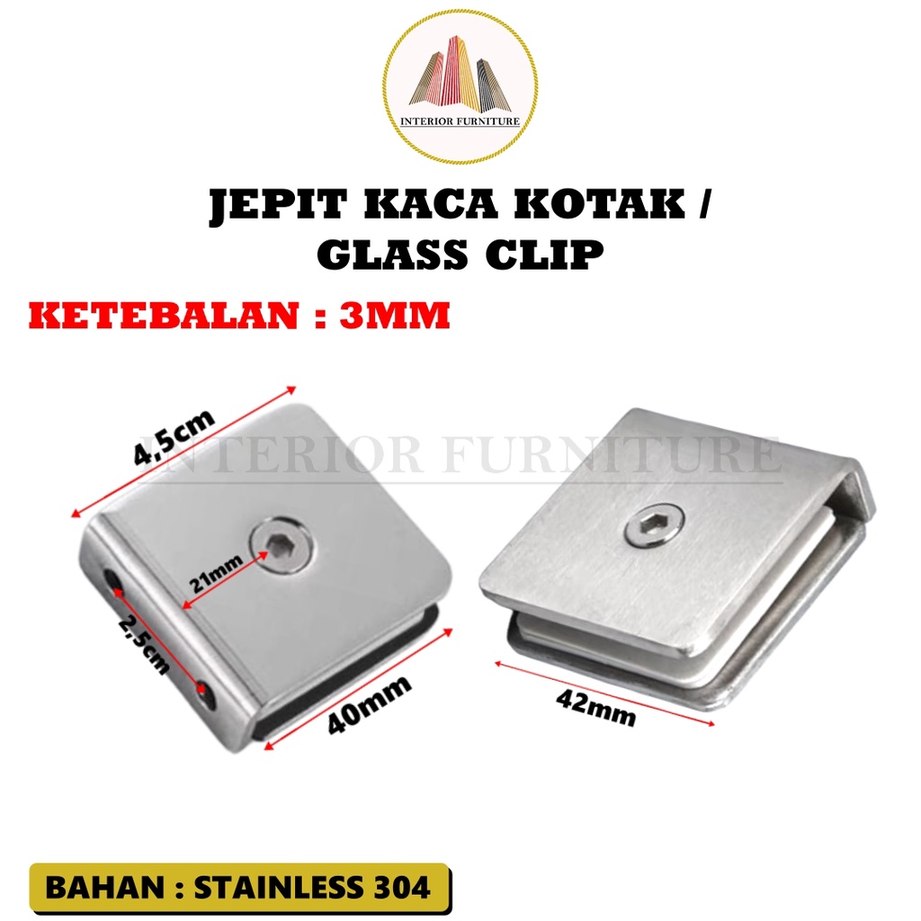 PENJEPIT KACA STAINLESS JEPITAN KACA KOTAK GLASS KLIP  SS 304