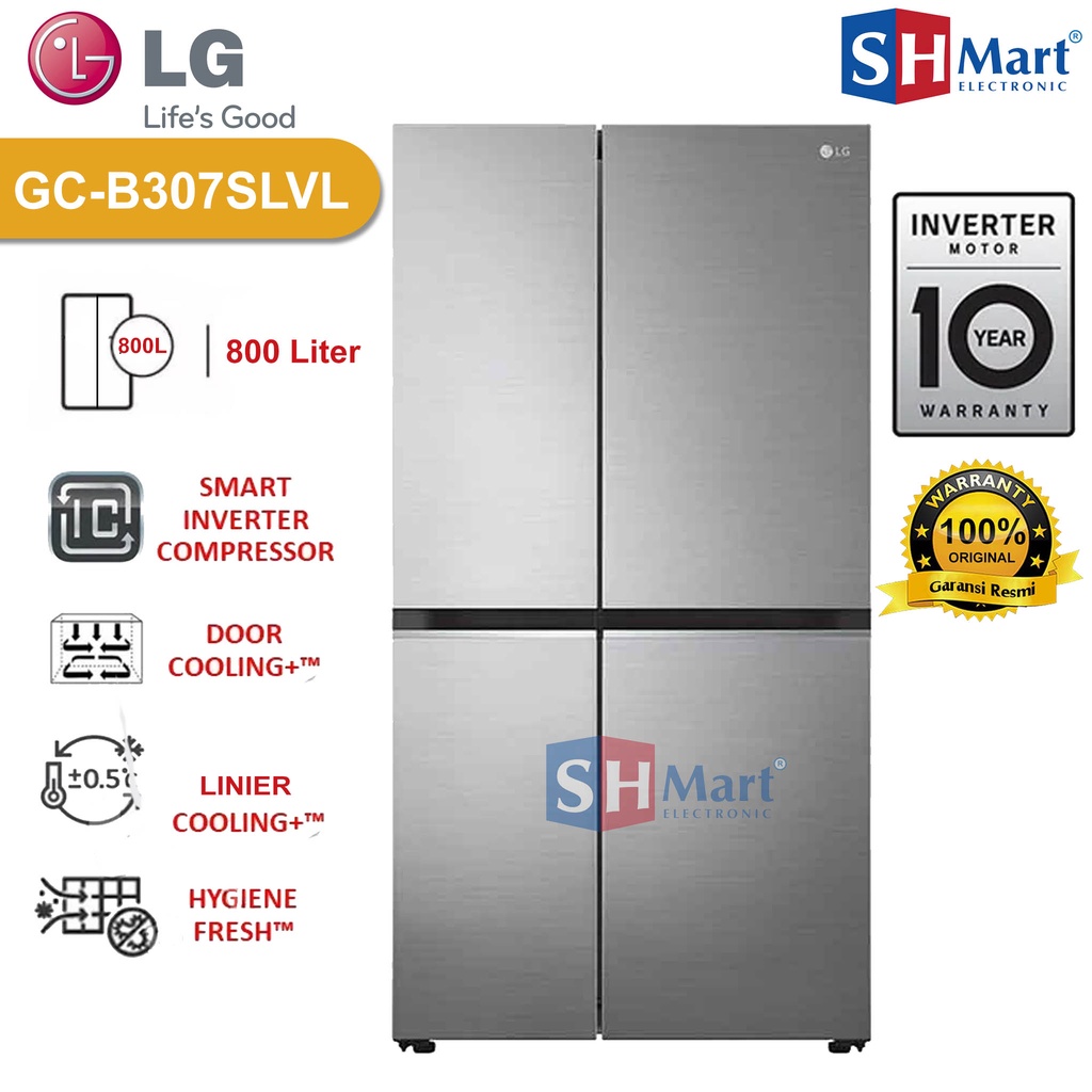 KULKAS SIDE BY SIDE LG KAPASITAS 800 LITER GC-B307SLVL / GCB307SLVL INVERTER GARANSI RESMI