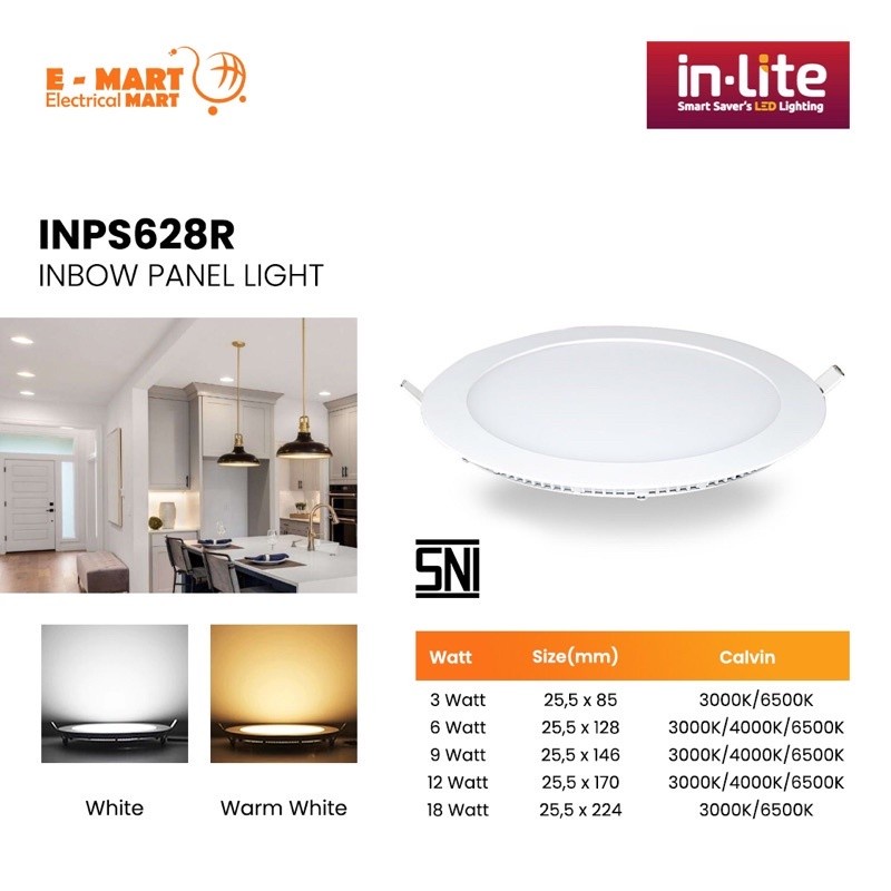 Downlight INLITE IB 3 Watt Bulat Panel LED Tanam - Warm White