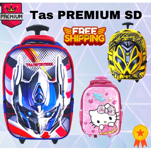 Tas Troley Sekolah Anak SD Transformer Optimus Prime 3D Timbul Hard Cover - Blue Red TROLI EMBOS OPTIMUS KOMBINASI