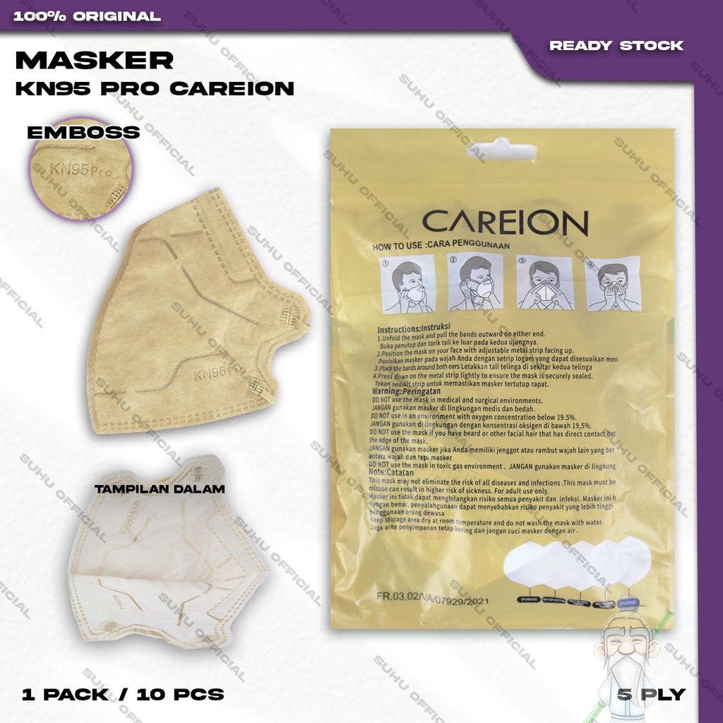 Masker KN95 PRO CAREION 5Ply Isi 10Pcs Warna Babyblue Biru Muda Hybrid Earloop Surgical Mask Kemenkes