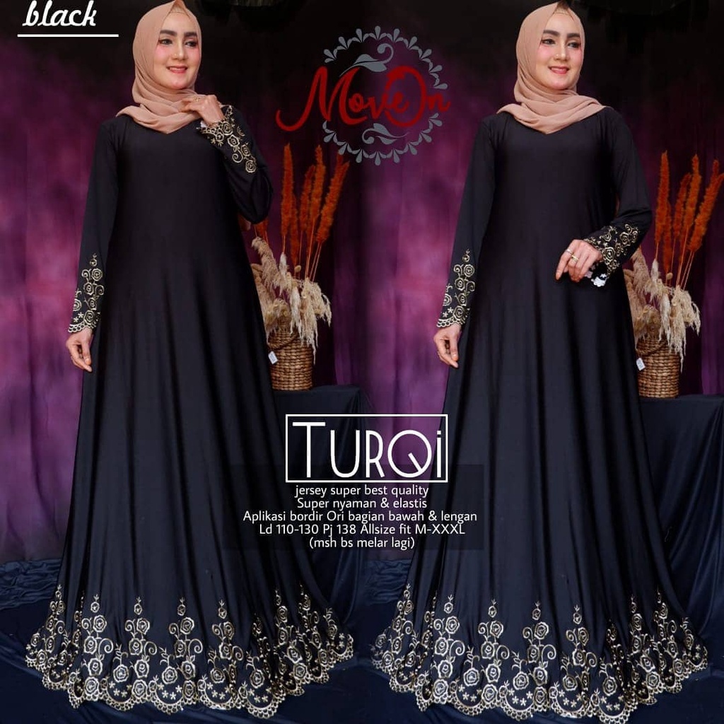 Turki Maxy jersey turqi 2 Gamis Muslimah Jumbo Jersey Motif Bordir xxxl Ld 130cm Arabian Abaya Gamis