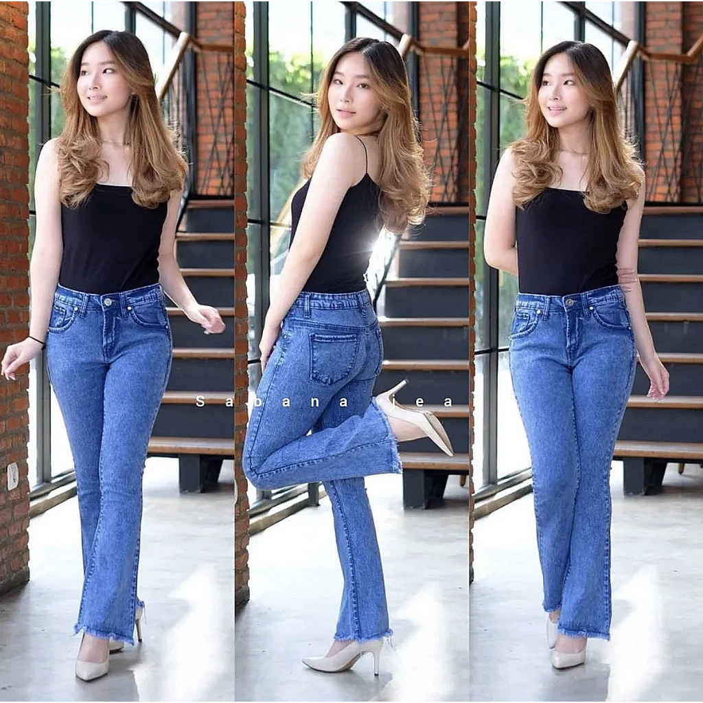 YAOSHI -HW Pensil Cutbray Jeans Wanita - Celana Cutbray Basic Jeans Melar , Ngaret, Elastis - Cutbray Pinggang Tinggi New  Trend 2023