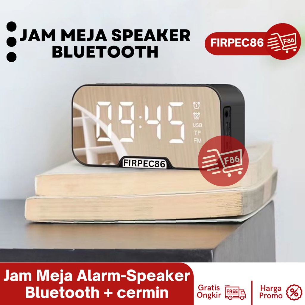 Jam Meja Alarm-Speaker Bluetooth5.0FM Radio Cermin Nirkabel Layar mini