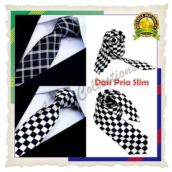 Dasi Pria Slim motif Kotak-kotak Hitam Putih