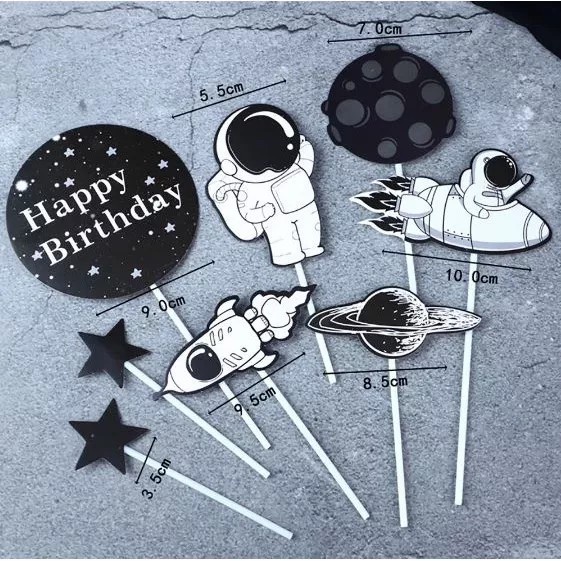 TOPPER CAKE TEMA ASTRONOT LUAR ANGKASA KARTUN LUCU STICK