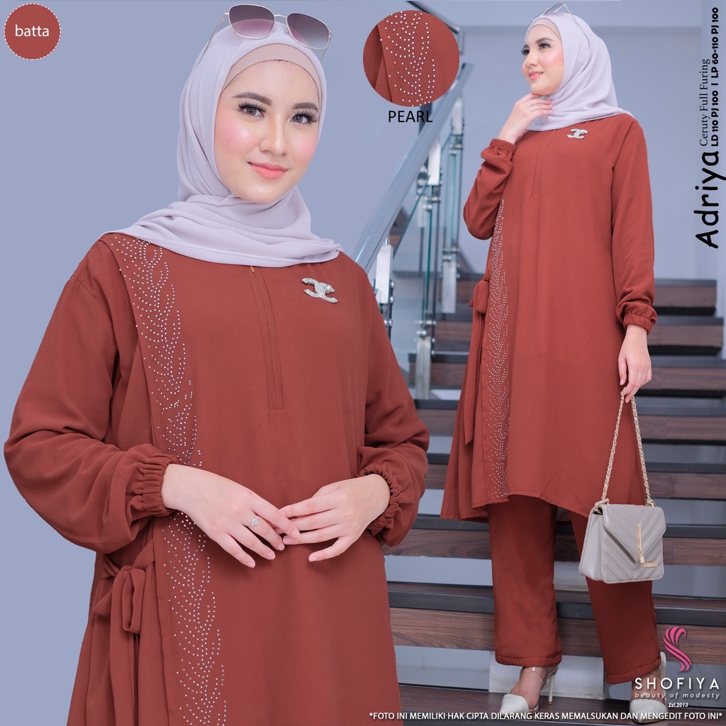 adriya oneset set stelan setelan 1set baju pakaian tunik tunic celana clana kulot polos jumbo big si