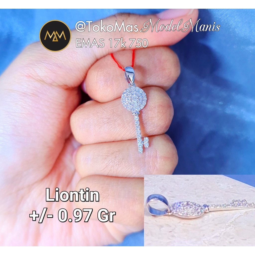 liontin kunci diamond looks emas putih 750 kadar 17k