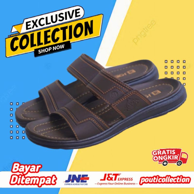 Sandal Cowok Fladeo Sendal Kulit Asli Pria Casual Slop Dewasa Keren Original Fashion Pria Kekinian