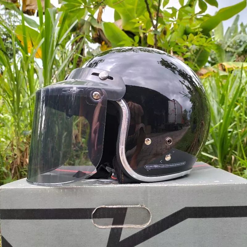 Helm BOGO List Chrome HNL kaca datar Original SNI