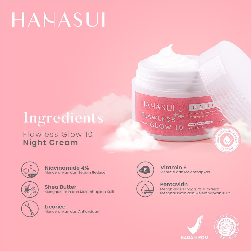 HANASUI FLAWLESS GLOW 10 NIGHT CREAM - BPOM - KRIM MALAM
