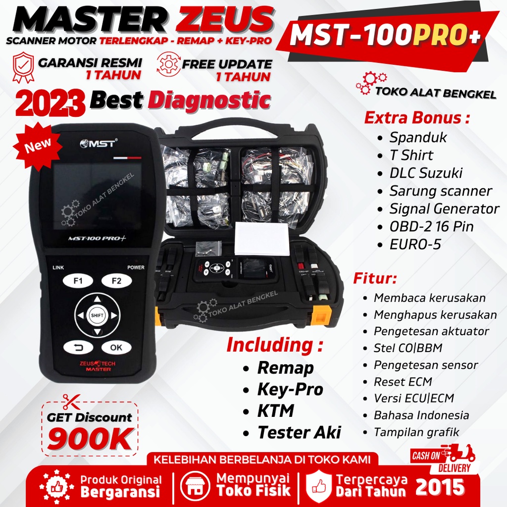 Scanner Motor Injeksi Universal ZEUS MST100PRO+ Remap ECU & KEYPRO Program Kunci Remote