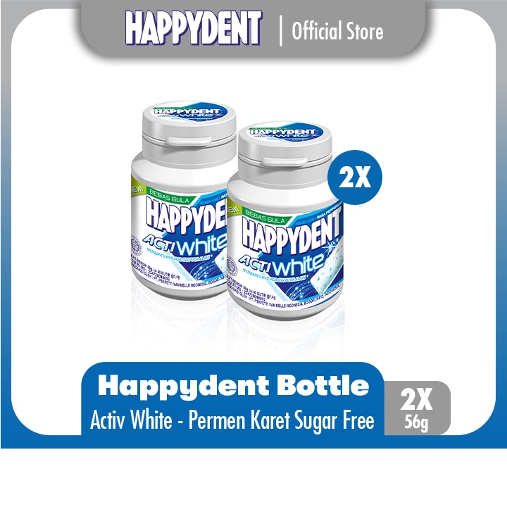 

Happydent Acti White Sugar Free Bottle 56g - Permen Karet Mint Bebas Gula (2 Bottles)