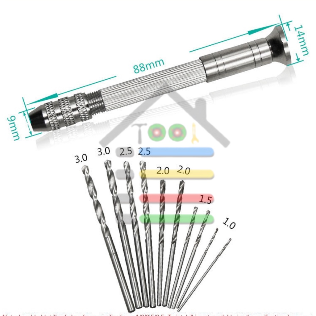 BOR TANGAN MANUAL MINI SET CHUCK DENGAN 10 PC MATA BOR HSS 0.5 - 3MM