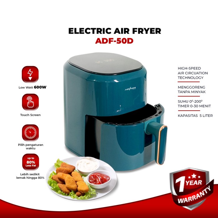 [Fryer] Advance Electric Air Fryer Adf-50D Low Watt Garansi 1 Tahun [Dapur]