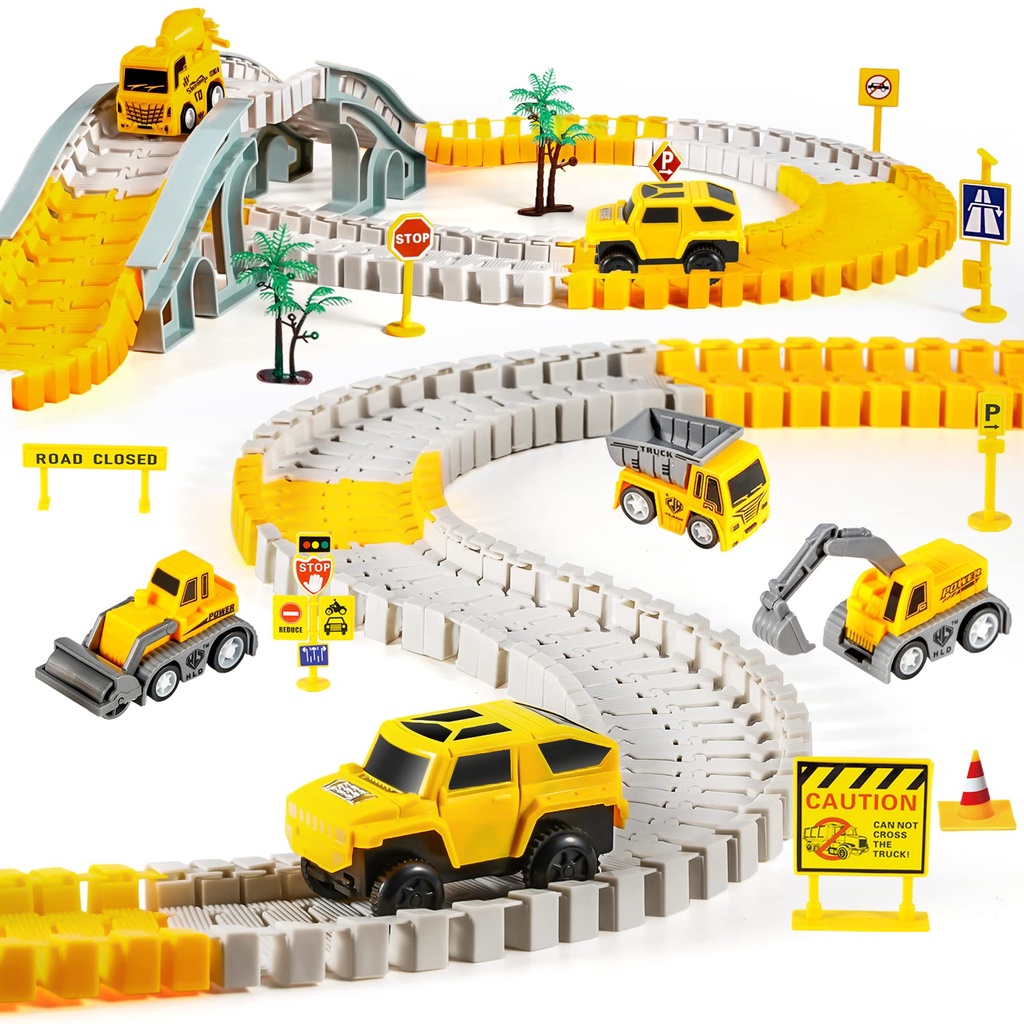 Kereta Api Mainan Rel Hadiah Ulang Tahun Anak 3-6 Tahun DIY Rel Truck Konstruksi CITY Mainan Mobil Anak