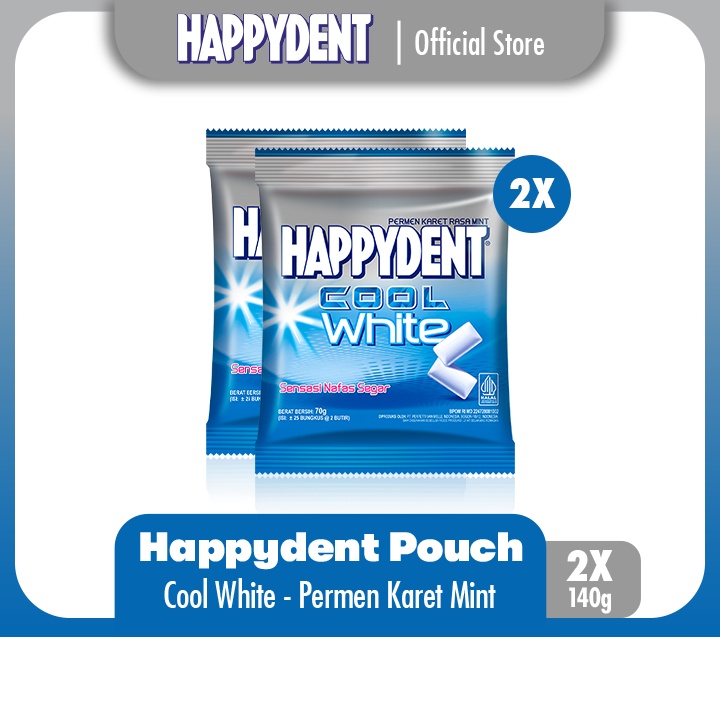 

Happydent Cool White Pouch 70g - Permen Karet Rasa Mint (2 Packs)