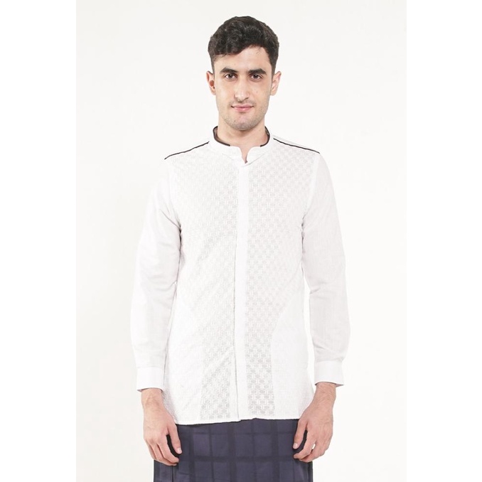 TERBARU MANZONE Kemeja Koko Pria Lengan Panjang MODERN FIT Mousakka-White /BAJU KOKO PRIA/BAJU KOKO 