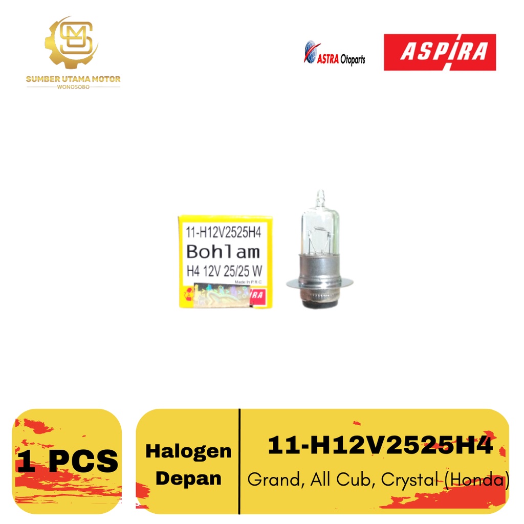 Bohlam Halogen Depan Aspira Lampu Depan Grand, Semua Motor Bebek, Crystal 2525H4