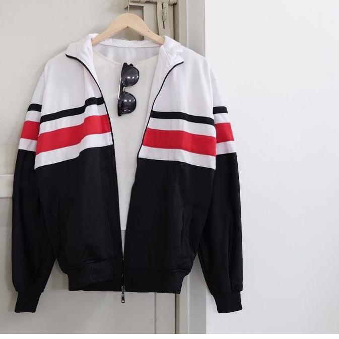♩ Jaket tracktop putih hitam garis merah ➬