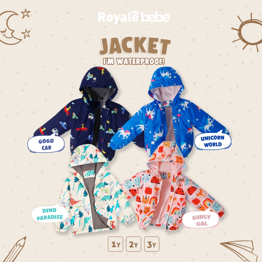 ROYALE BEBE JACKET I'M WATERPROOF JAKET ANAK JAKET HANGAT FASHION JAKET ANAK JAKET BAYI EDISI  LEBARAN 0-3 TAHUN