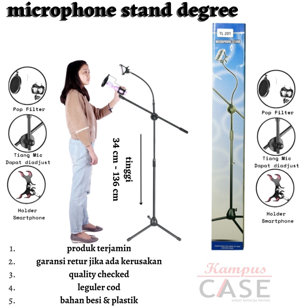 DEGREE Stand Mic MT 165 Tripod Microphone Lantai Jepit HP Holder HP / Stand Mic Panjang Degree 360 A