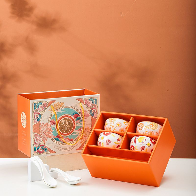 Ceramic Set / Keramik Mangkok Set Sendok Flower Vintange Hampers Kado Isi 4 Season