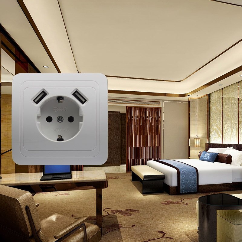 Stop Kontak Dinding USB Soket Listrik Square Wall Socket - B001 - White