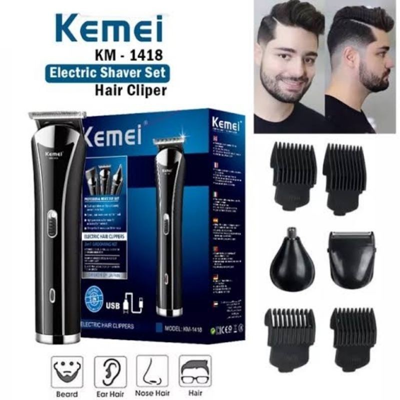 COD Mesin Cukur Clipper Kemei KM-1418 Sistem Cas Alat Mesin Cukur Rambut Kumis Jenggot