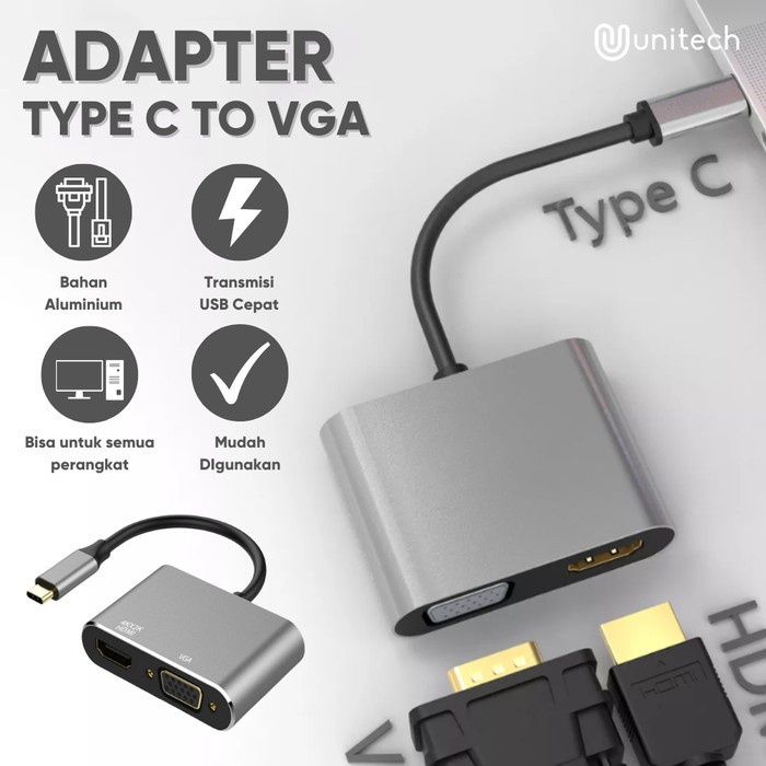 Converter Usb Type C 2In1 To Hdmi Dan Vga Adapter