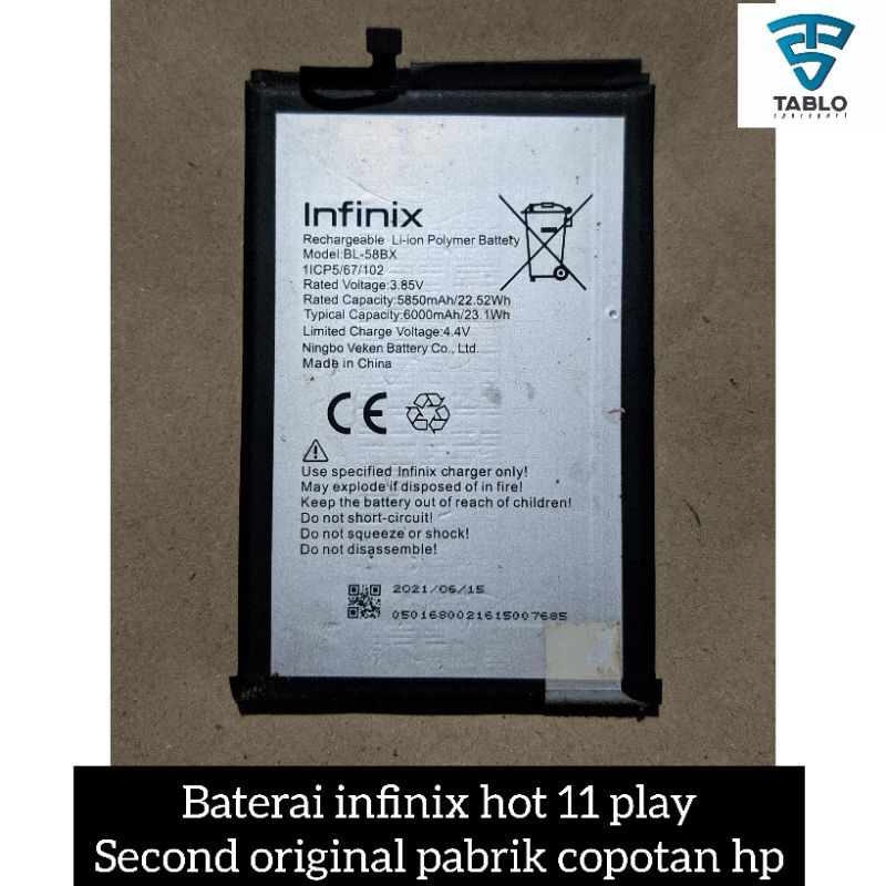 baterai batre battery infinix BL-58BX second original pabrik copotan hp Hot 11 play 10 play bergaran