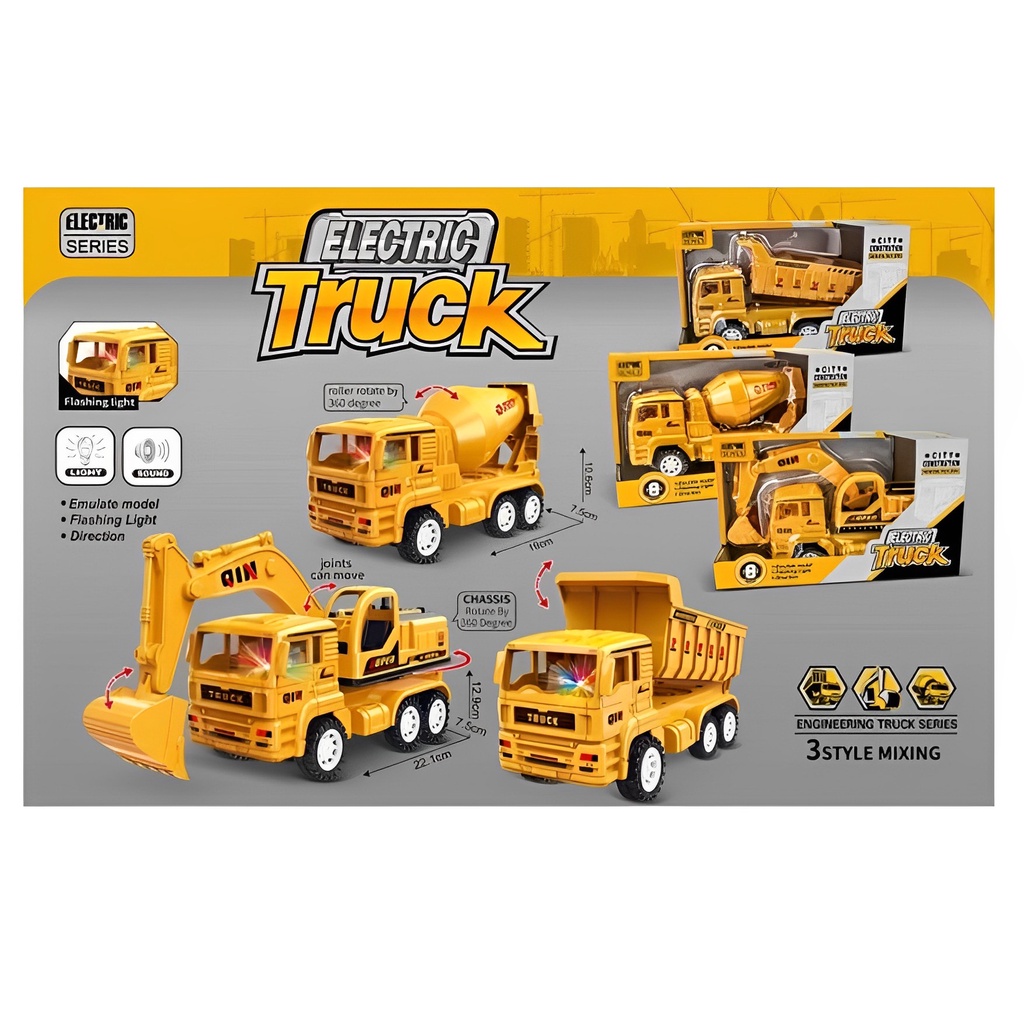 Construction Electric Truck B/O Diecast | Mainan Anak Laki Laki Mobil Mobilan | Kado Ulang Tahun Anak Cowok