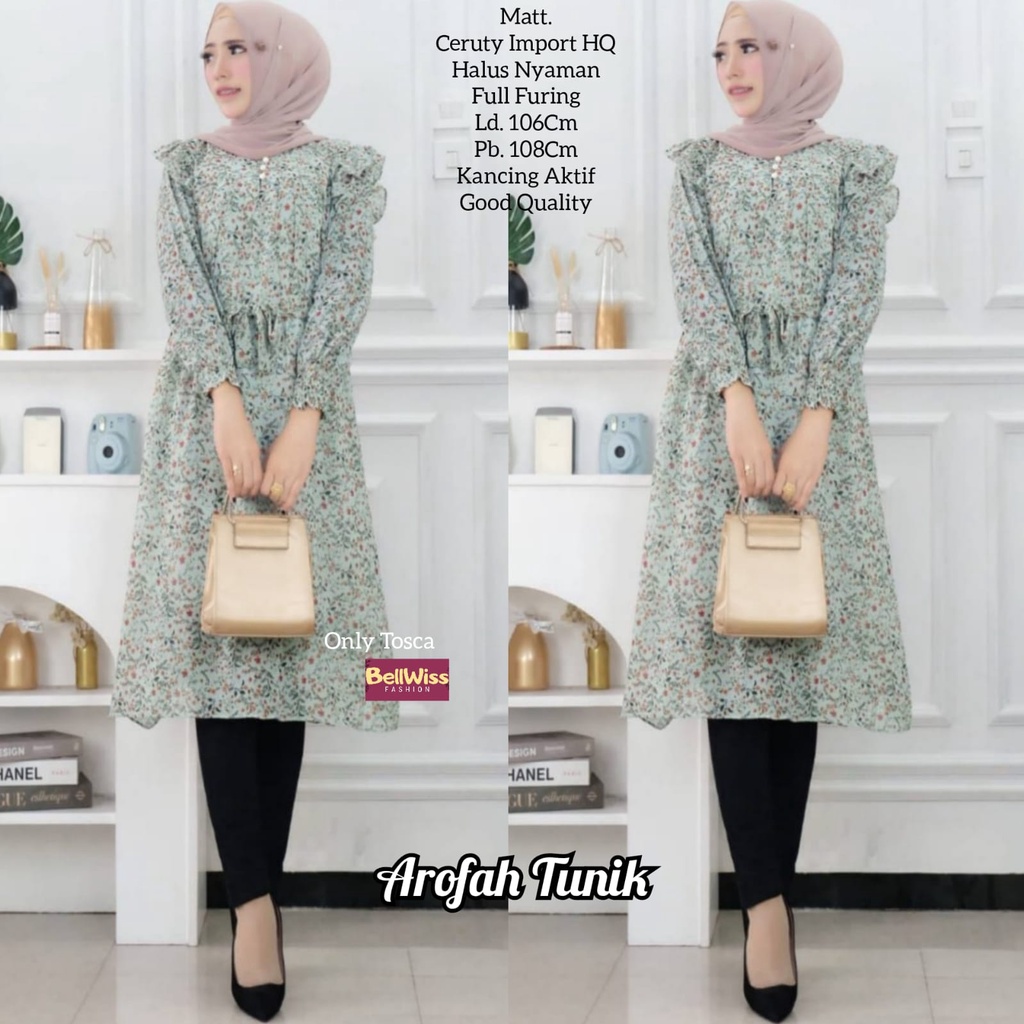 DANIA LINDA AROFAH TUNIK BY BELLWIS TUNIK CERUTY MOTIF BUNGA LD 108 RAYON IMPORT