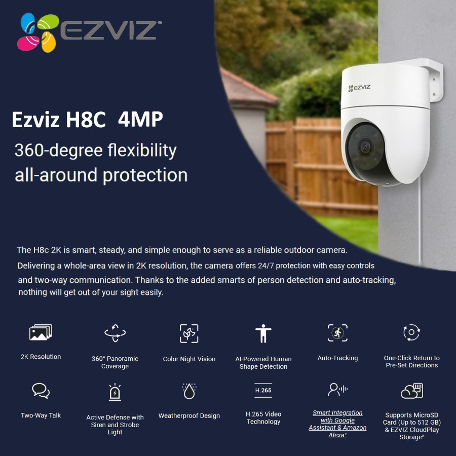 EZVIZ H8C 4MP 2K+ Outdoor IP Camera Pan &amp; Tilt 360 CCTV Wifi IPCAM 2Way