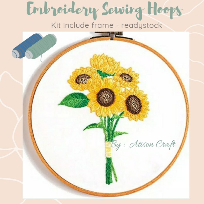 Terlaris Diy Sulam Kit Jahit Bordir Embroidery Hoop Ram Kayu Include/Sunflower