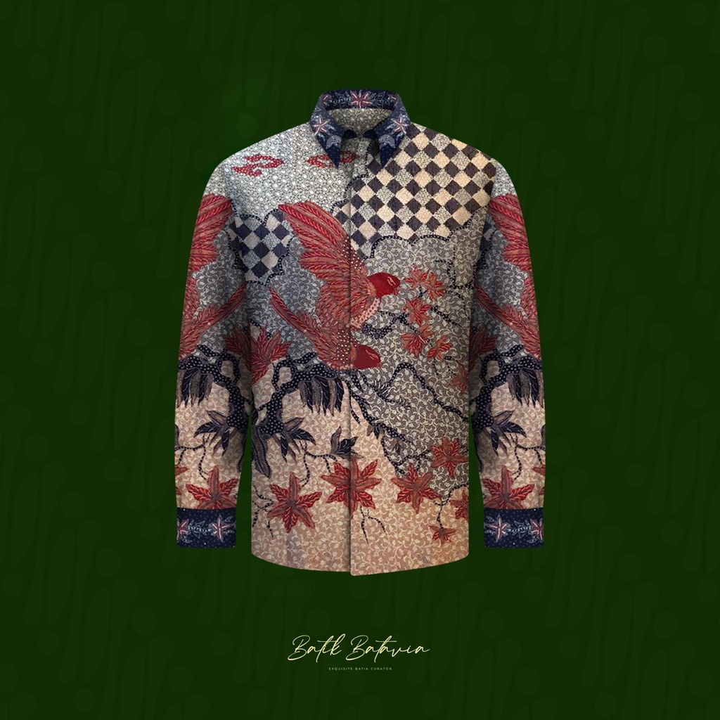 Kain batik tulis Sutra ATBM Tanahan burung Abu merah catur #8