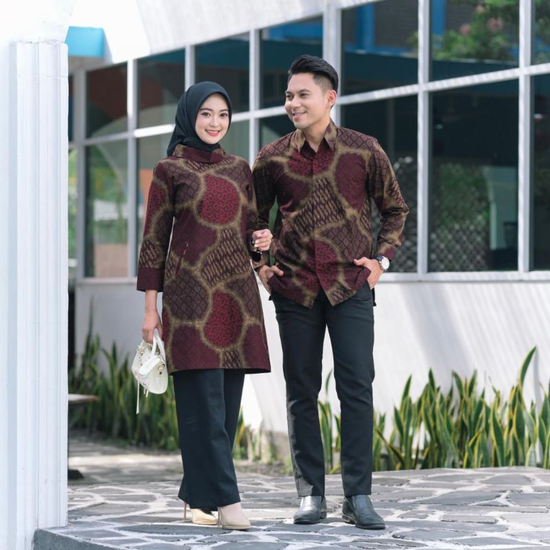 Batik wanita batik pria couple premium katun baturaden pulau seribu maroon