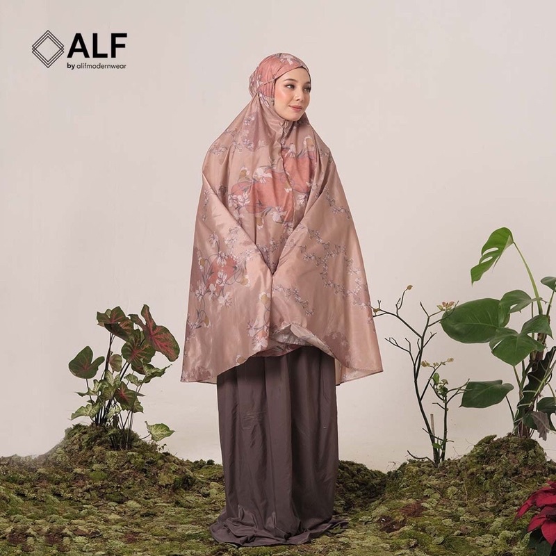 Mukena mini traveling ALF by alif modern ware motif peonny in coffee bean