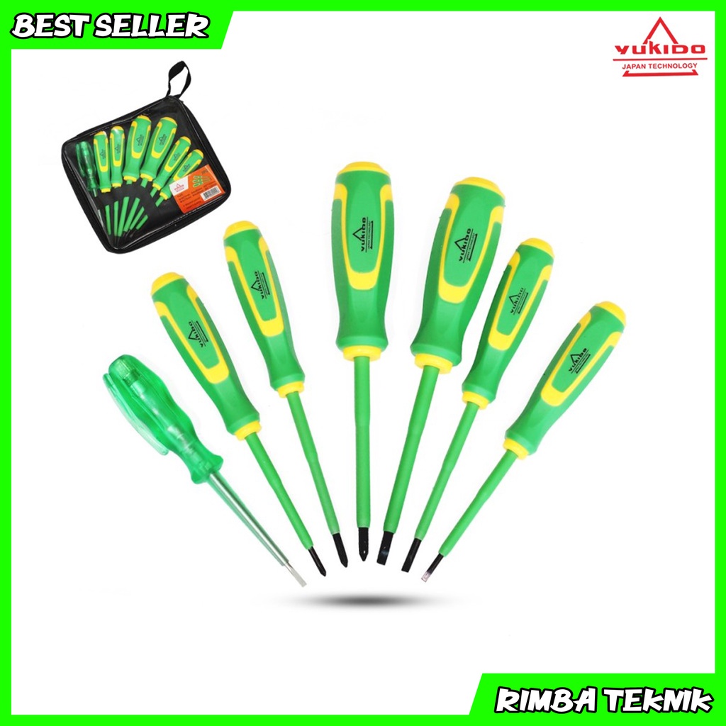 Obeng Elektrik YUKIDO Set 7 pcs Obeng Plus Minus dan Test Pen Listrik