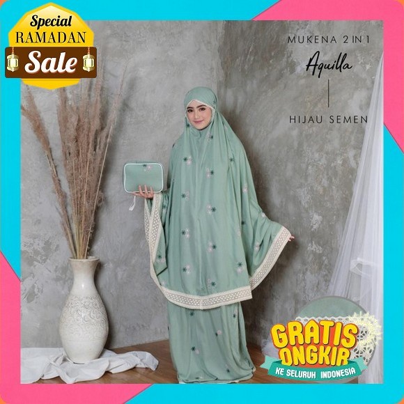 Mukena Traveling 2 In 1 Syabina Pouch Ukuran Dewasa Katun Premium Adem Lembut Ponco Wanita Elegan Me