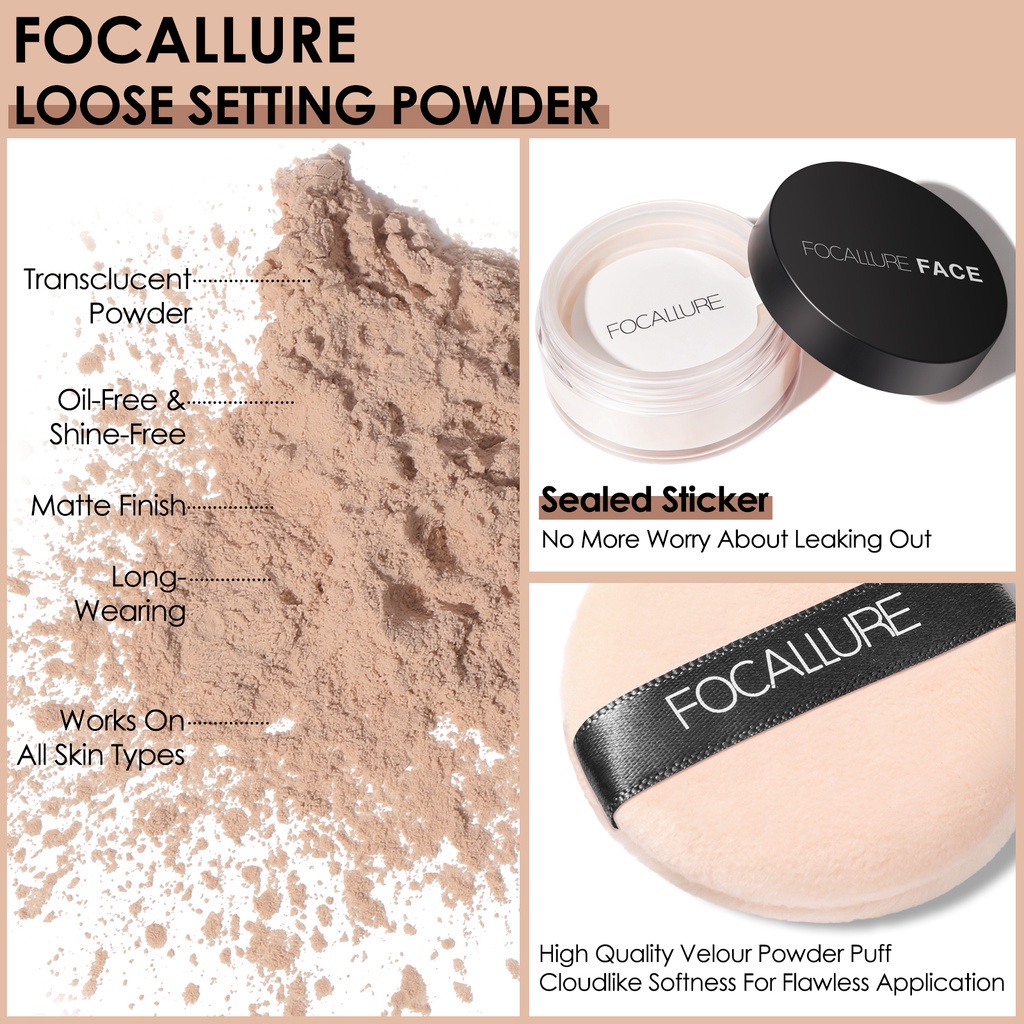 NIK - FOCALLURE Super Fine Loose Powder/Setting Powder - 3 Colours Bedak Tabur FA15 BPOM ORIGINAL