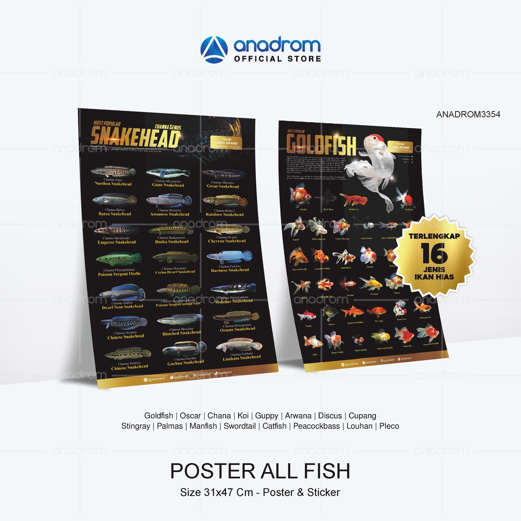 

Poster Ikan Hias Goldfish | Oscar | Chana | Koi | Guppy | Arwana | Discus | Cupang Stingray | Palmas | Manfish | Swordtail | Catfish | Peacockbass | Louhan | Pleco | Anadrom 3354