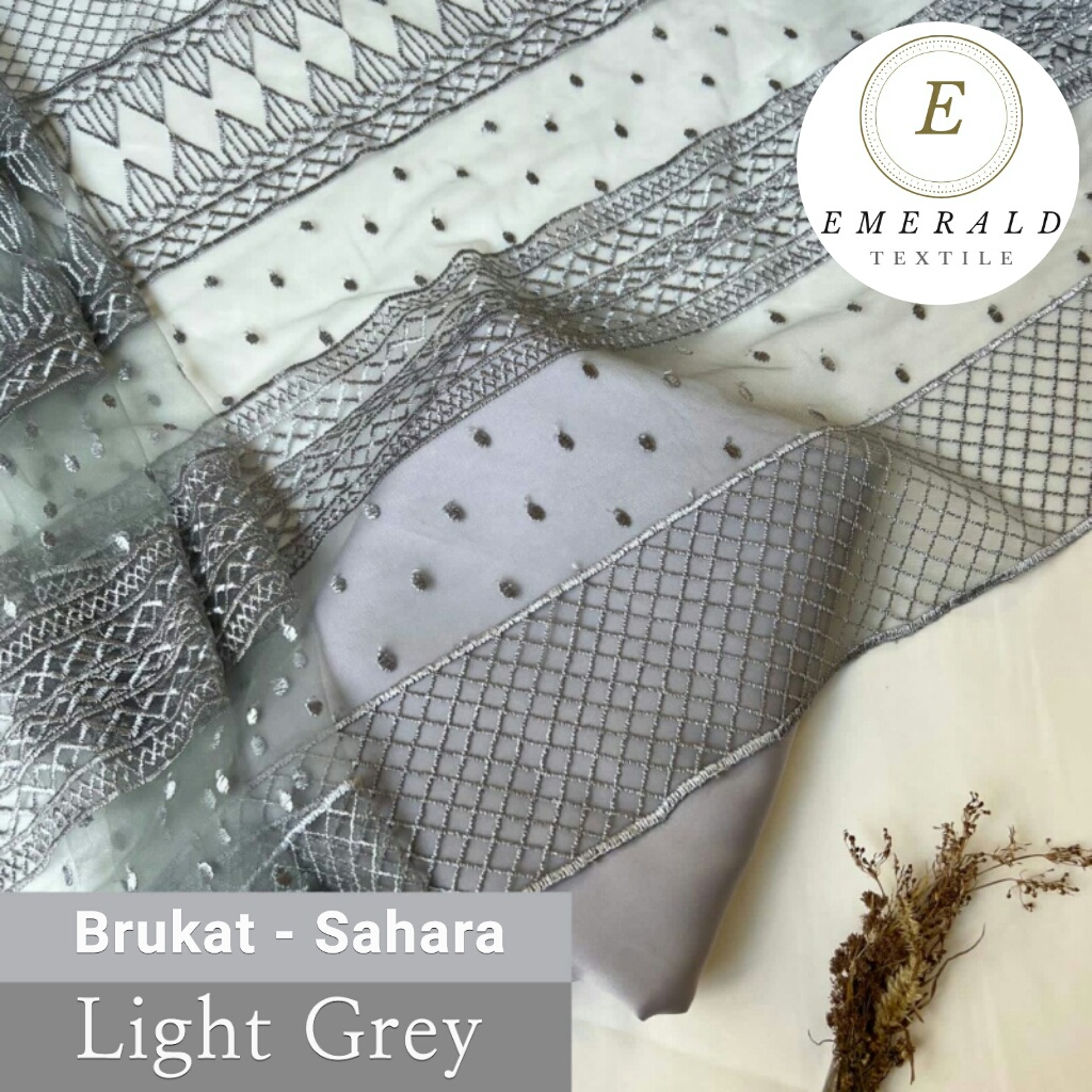 SETENGAH METER Kain Brukat Tile / Bahan Kebaya Motif Sahara - Light Grey ( HARGA PER 50cm KAIN )