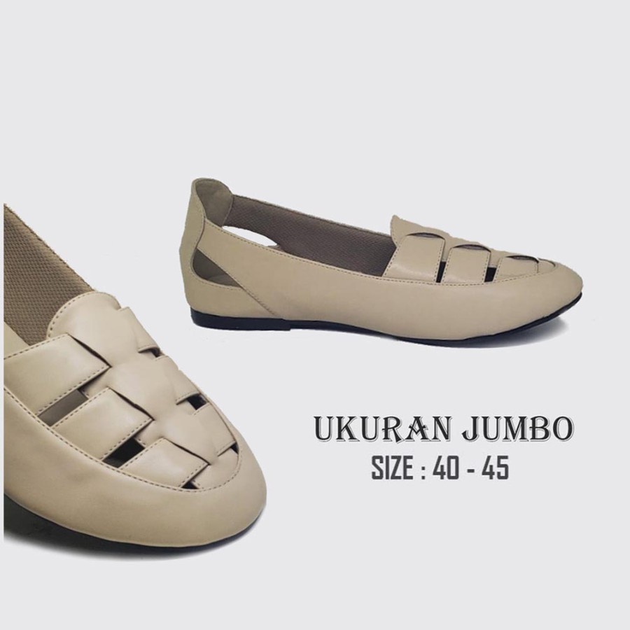 ERICA FLAT SHOES X ZAGIB | Sepatu Wanita Cream Big Size Ballerina Casual Ukuran Besar 40-45
