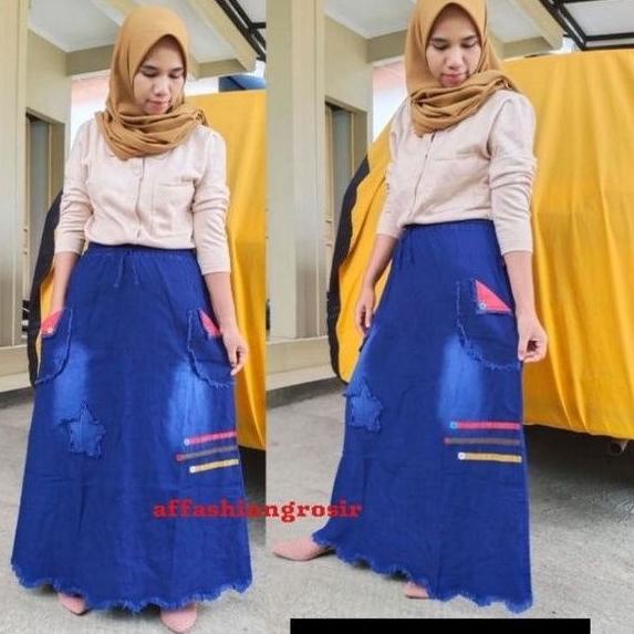BEST SELLER ROK JEANS WANITA PANJANG/ROK JEANS RAWIS/ROK JEANS KANCING/ROK JEANS TEMPEL/ROK JEANS KE